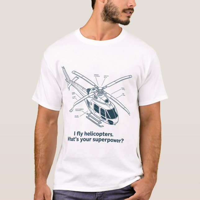 I Fly Helicopters – Technical Blueprint Line Art D T-Shirt (Vorderseite)