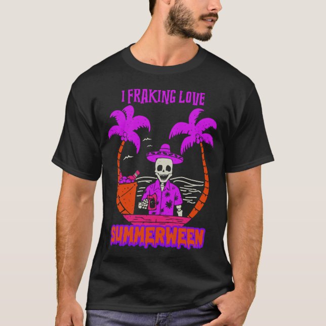 I Freaking Love Summerween Funny Skeleton Drinking T-Shirt (Vorderseite)