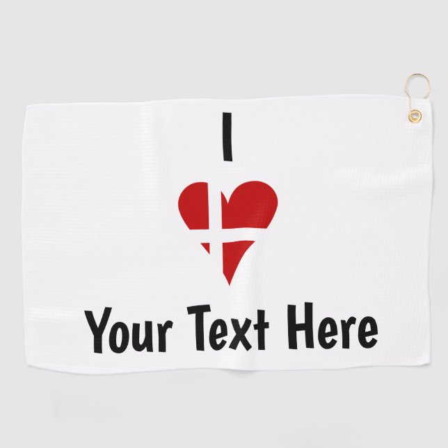 I (Funky Heart Shaped Danish Flag) Ihr Text Golfhandtuch (Horizontal)