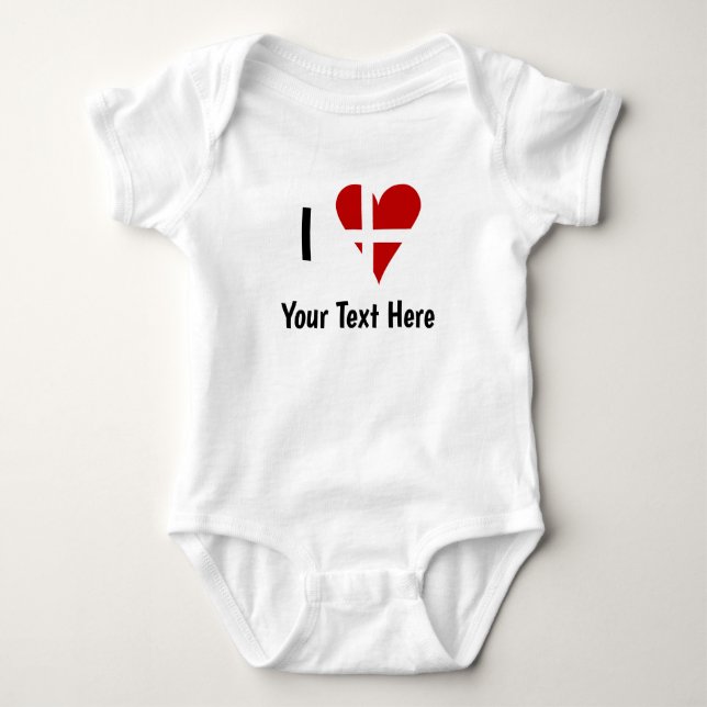 I (Funky Heart Shaped Danish Flag) Your Text Baby Strampler (Vorderseite)