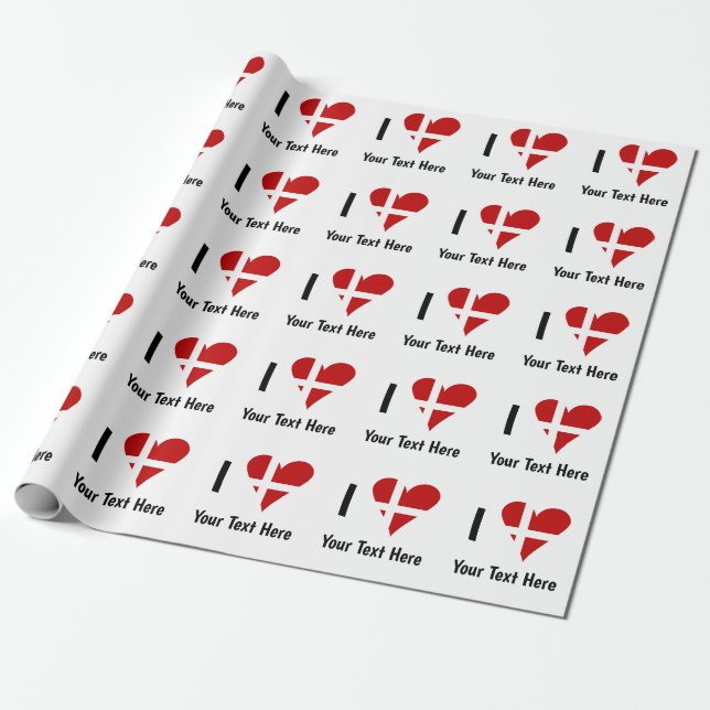 I (Funky Heart Shaped Danish Flag) Your Text Geschenkpapier (Ungerollt)