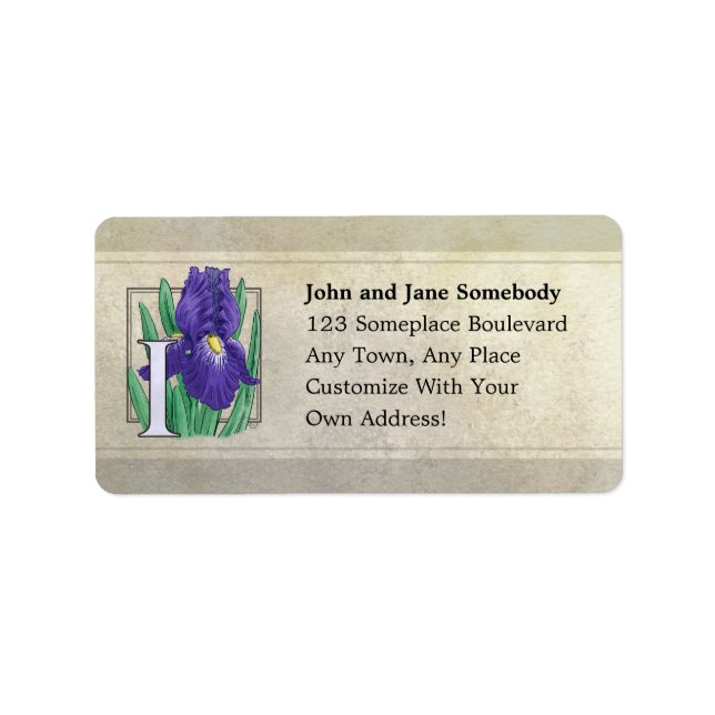 I für die Iris-Blume Monogram Adressaufkleber (Vorne)