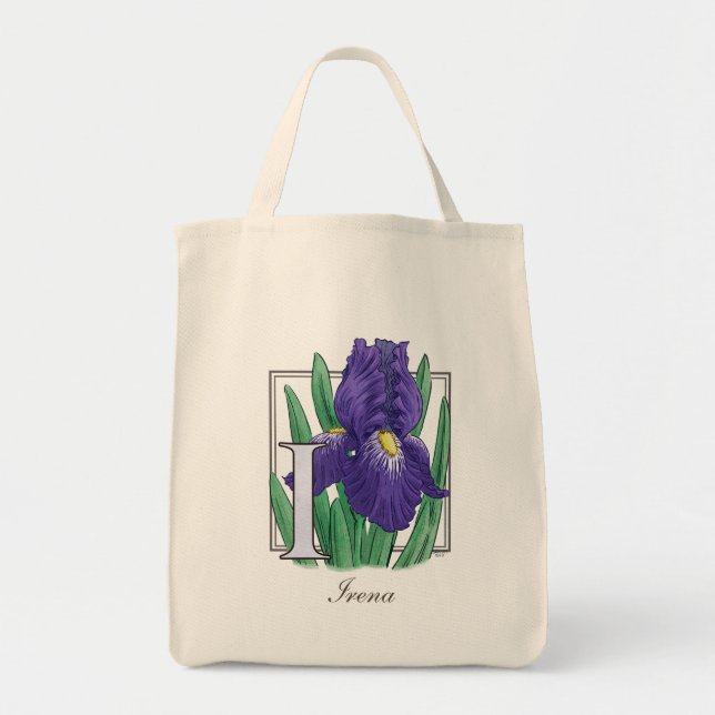 I für Iris-Blumen-Monogramm Tragetasche (Vorne)