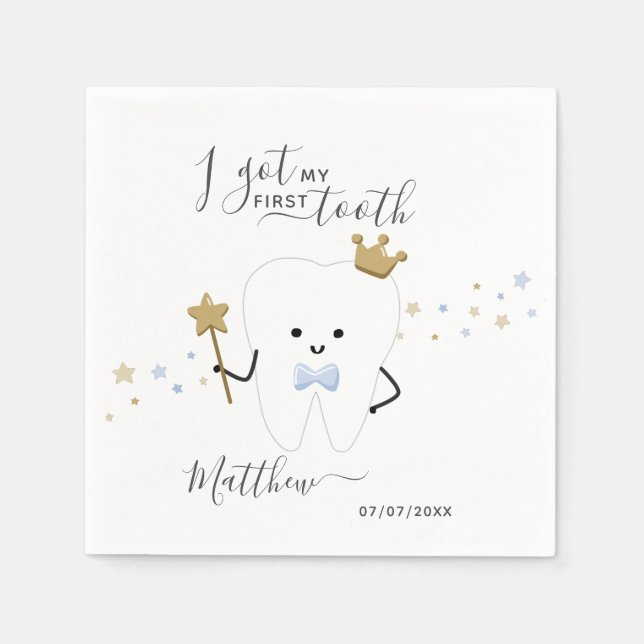 I got my first tooth Baby Boy Teething Date Squar Serviette (Vorderseite)