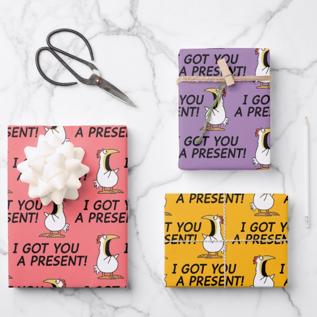 I GOT YOU A PRESENT! shouty chicken Geschenkpapier Set (Vorderseite)