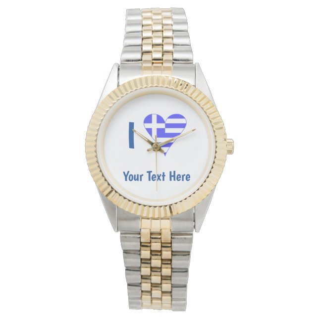 I (Griechische Flagge Funky Heart) Blaue Personali Armbanduhr (Vorderseite)