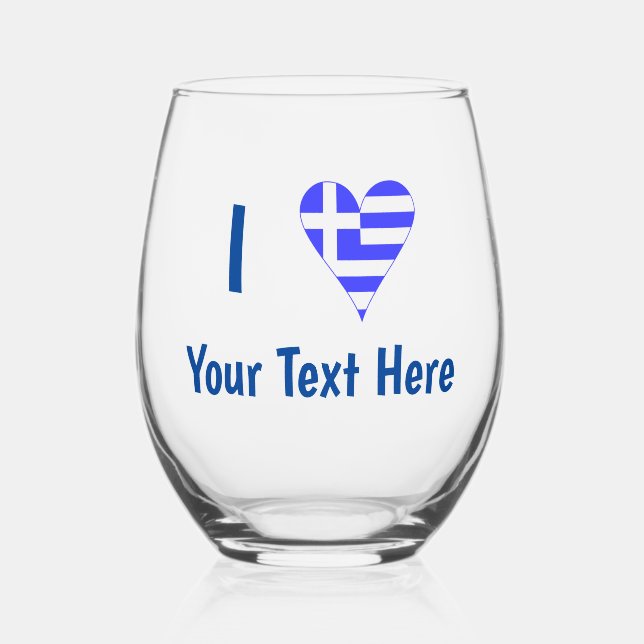 I (Griechische Flagge Funky Heart) Ihr Text Weinglas Ohne Stiel (Vorderseite)