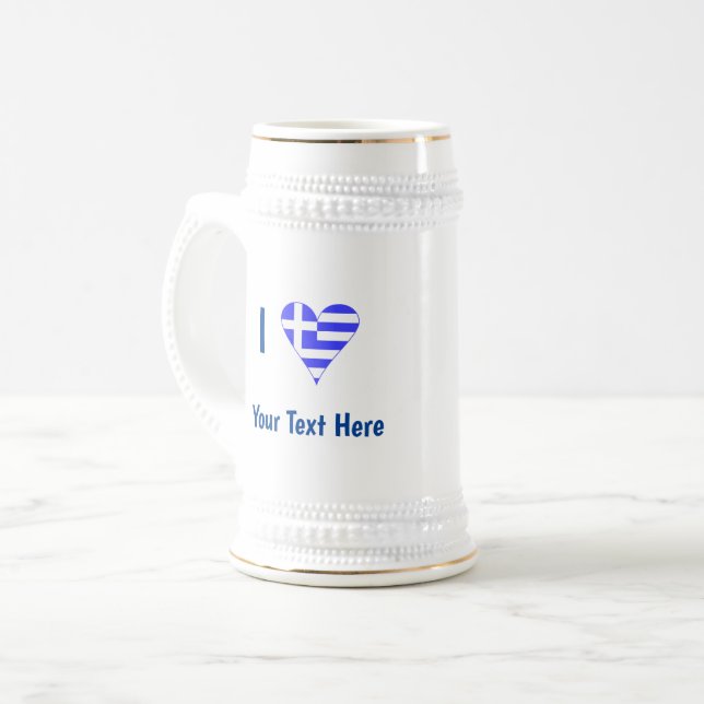 I (Griechisches Flaggenherz) Ihr Text Bierglas (Vorderseite Links)