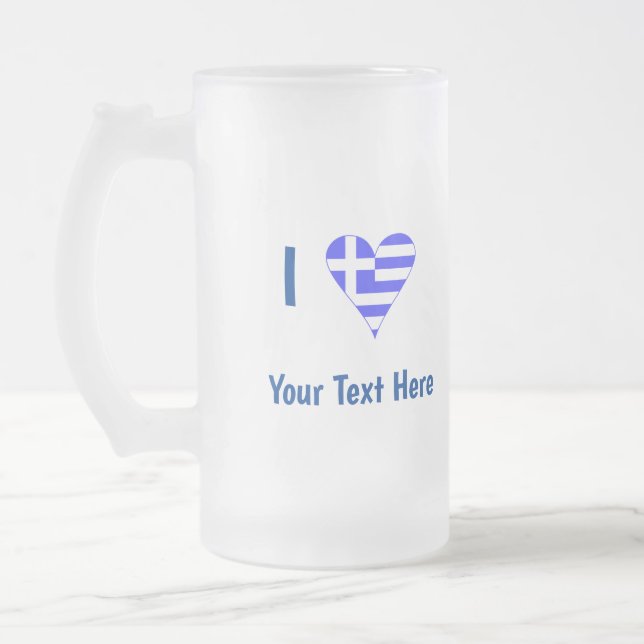 I (Griechisches Flaggenherz) Ihr Text Mattglas Bierglas (Links)