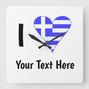 I (Griechisches Flaggenherz) Ihr Text Quadratische Wanduhr