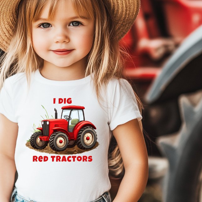 I HABE ROTE TRACTORS Farm Cartoon Kleinkind T-shirt (I dig red tractors personalized toddler t-shirt for girls)