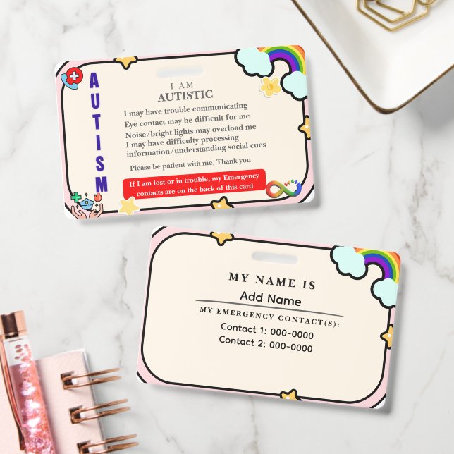 I Have Autism ID Personalized Autistic Name Badge Ausweis (Büro)