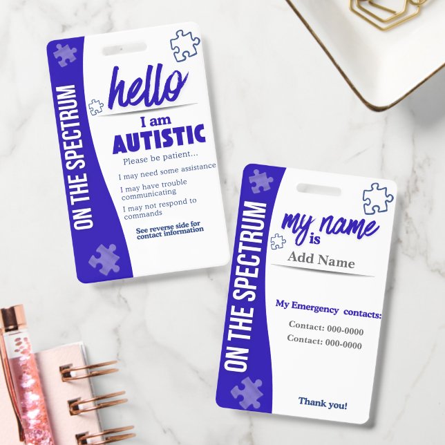 I Have Autism ID Personalized Autistic Name Badge Ausweis (Büro)
