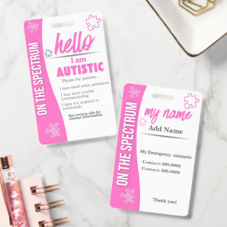 I Have Autism ID Personalized Autistic Name Badge Ausweis