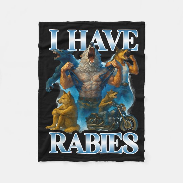 I Have Rabies Funny Cringe Werewolf Meme Alpha Wol Fleecedecke (Vorderseite)