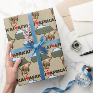 I Heart Africa Map Black Elephant Herde Geschenkpapier