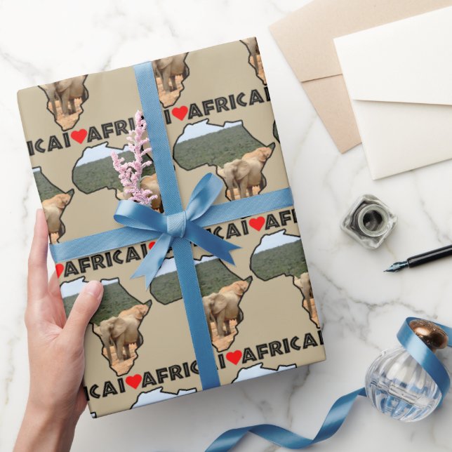 I Heart Africa Map Black Elephant Herde Geschenkpapier (Schenken)