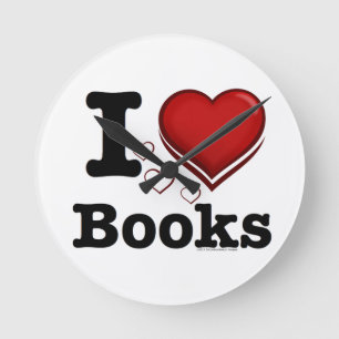 I Heart Books! I Love Books! (Shadowed Heart) Runde Wanduhr