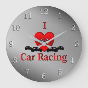 I Heart Car Racing Wall Clock Große Wanduhr