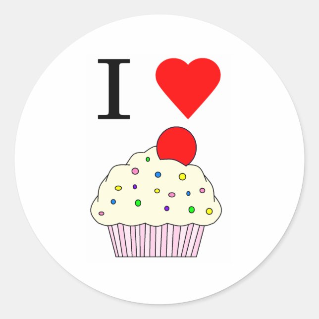 I heart Cupcakes Runder Aufkleber (Vorderseite)