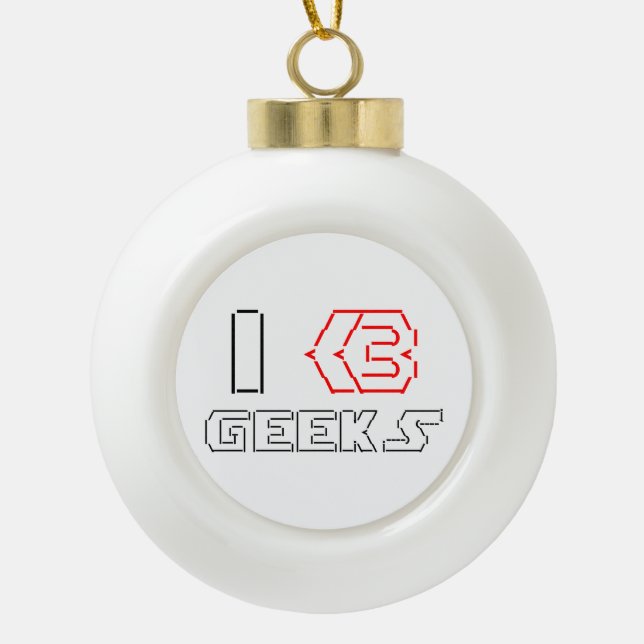 I Heart Geeks ASCII ART Keramik Kugel-Ornament (Vorderseite)
