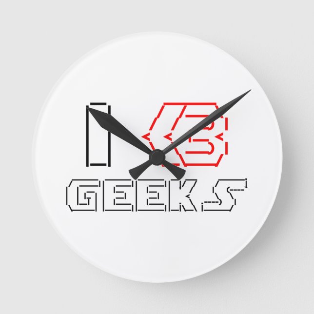I Heart Geeks ASCII ART Runde Wanduhr (Vorderseite)