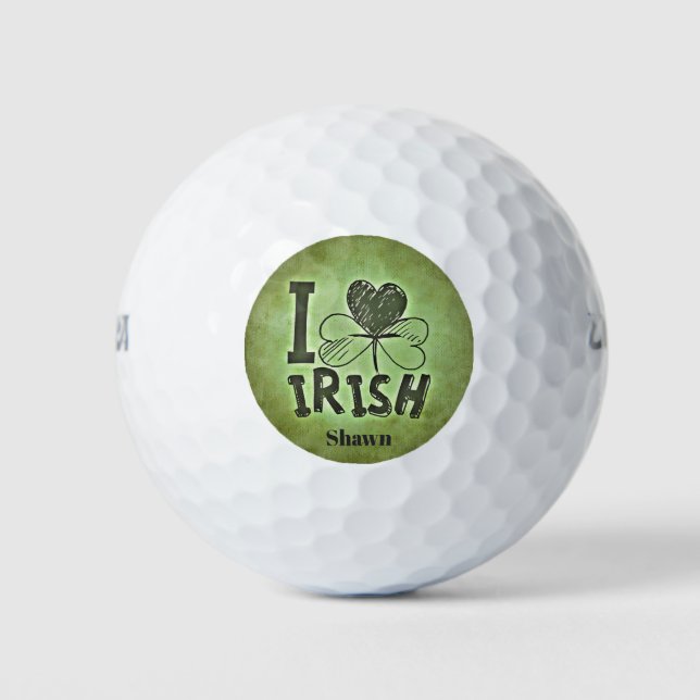 I Heart Irish Kleeblatt Monogram Initials Name Golfball (Vorderseite)