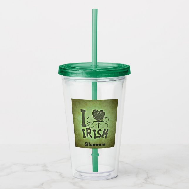 I Heart Irish Kleeblatt Name Monogram Initials Acryltrinkbecher (Vorderseite)