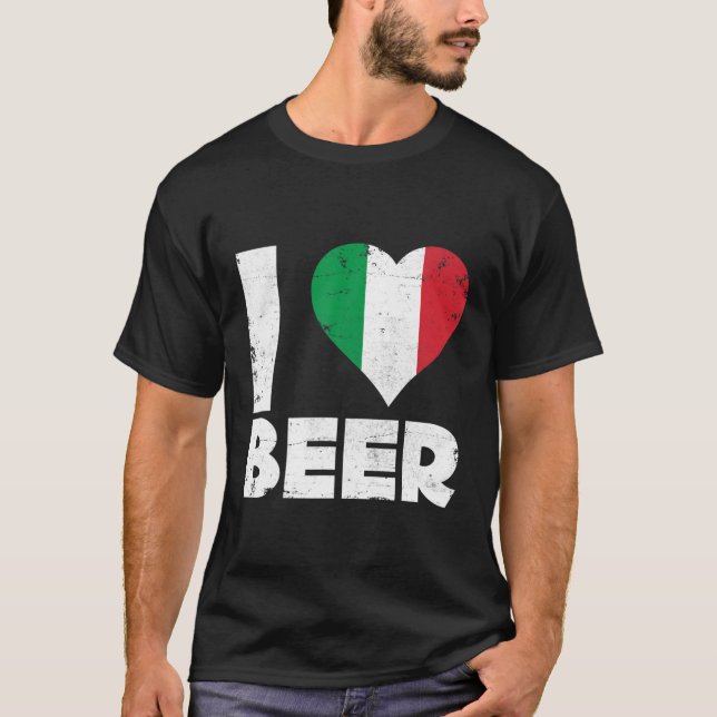 I Heart Italian Beer Pride Liebe Italien Flaggenst T-Shirt (Vorderseite)