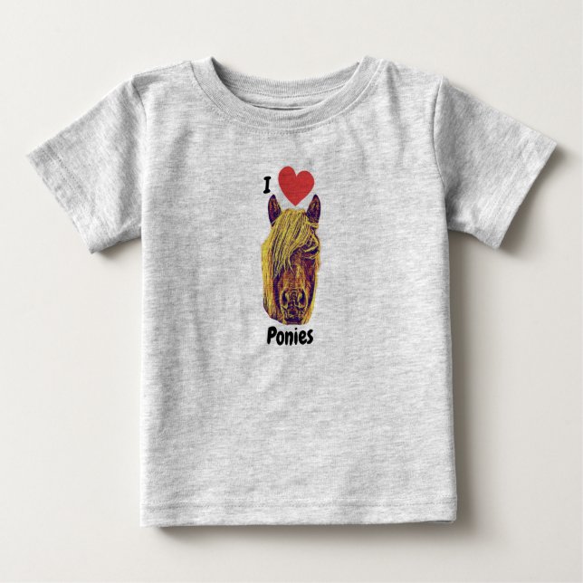 I Heart Liebe Ponies Niedlich Baby T - Shirt (Vorderseite)