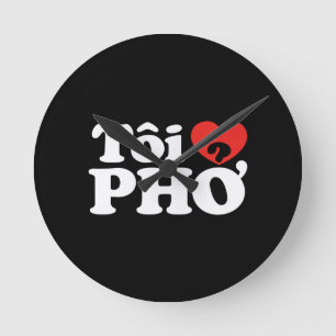 I Heart (Love) Pho (Tôi ❤ PHỞ) Vietnamese Language Runde Wanduhr