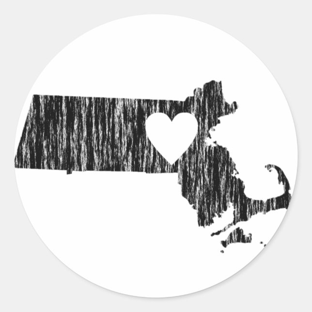 I Heart Massachusetts Grunge Kontur Staat Liebe Runder Aufkleber (Vorderseite)