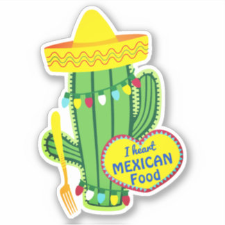 I heart Mexican food cactus sombrero gabel Aufkleber