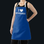I heart moussaka Funny griechische Küche Schürze<br><div class="desc">Mussaka Funny Griechisch Küche Schürze für Damen und Herren. Ich Liebe Template Design für Ihr Lieblingsessen. Spaß beim Kochen und GRILLEN Schürze in jeder Farbe. Niedliche personalisierte Geschenkidee für griechische Freunde,  Familie,  Koch,  Koch,  Mama,  Papa,  Feinschmecker etc. Blau und Weiß oder Sonderfarben.</div>