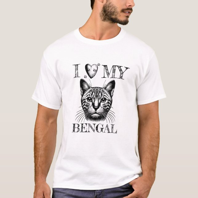I Heart My Bengal, Cat Pawprints Black T-Shirt (Vorderseite)