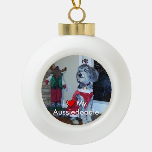 I heart my (Hunde Rasse) Keramik Foto Ornament (Vorderseite)