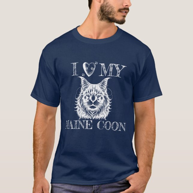 I Heart My Maine Coon, Cat Pawprints White T-Shirt (Vorderseite)
