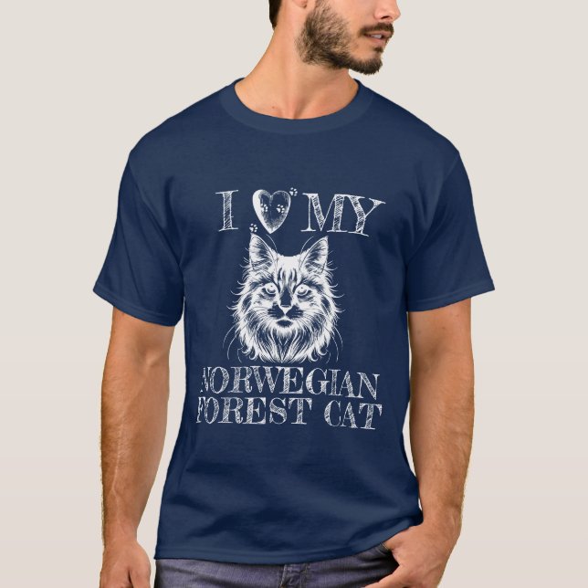 I Heart My Norwegian Forest Cat Pawprints White T-Shirt (Vorderseite)