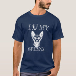 I Heart My Sphynx, Cat and Pawprints White on Dark T-Shirt