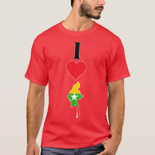 I Heart Myanmar I Liebe Myanmar National Flag Map T-Shirt