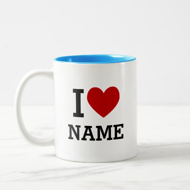 I Heart Name Two-Tone Coffee Mug Zweifarbige Tasse (Links)