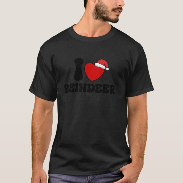 I Heart Rentier Weihnachtsfeier Weihnachtsmannmütz T-Shirt (Vorderseite)