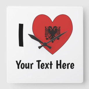 I (Heart Shaped Albanian Flag) Your Text Quadratische Wanduhr