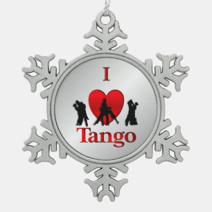 I Heart Tango Tanz Pewter Snowflake Ornament