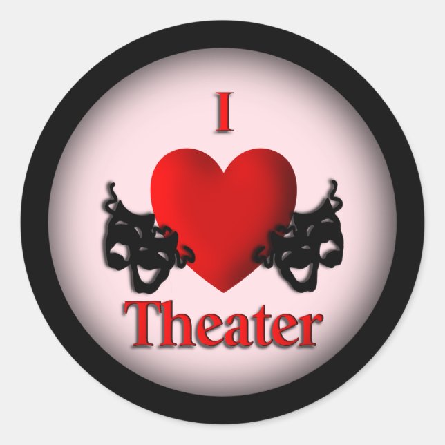 I Heart Theater Pink Runder Aufkleber (Vorderseite)