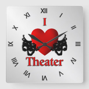 I Heart Theater Roman Numerals Quadratische Wanduhr