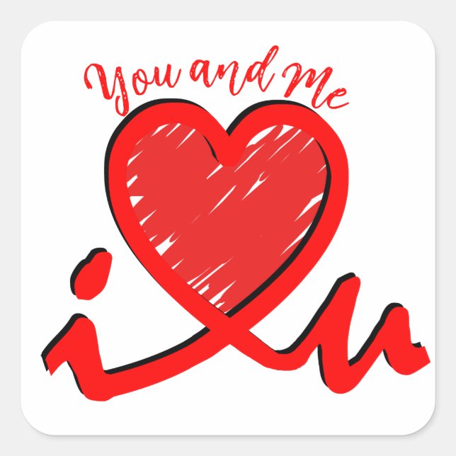 I Heart U - Liebe Quadratischer Aufkleber (Vorderseite)