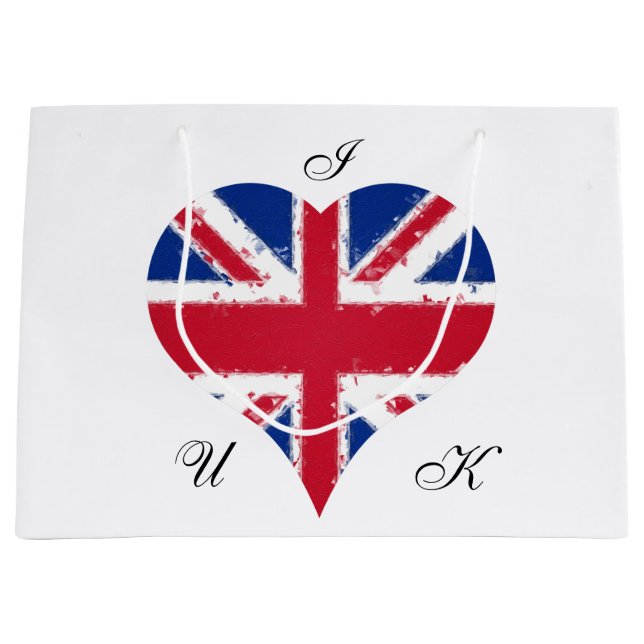 I Heart UK England Britische Flagge Große Geschenktüte (Vorderseite)