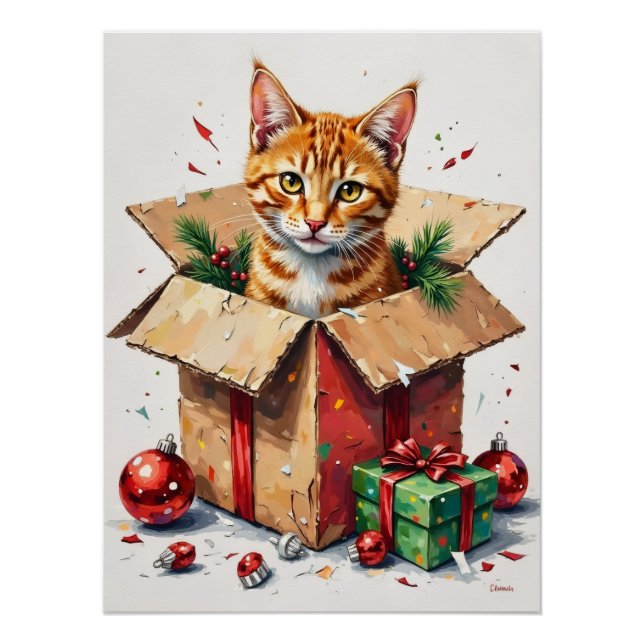 I Help Unpack! Funny Cat in Christmas Shipping Box Poster (Vorderseite)