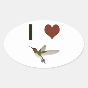 I Herz Hummingvögel Ovaler Aufkleber